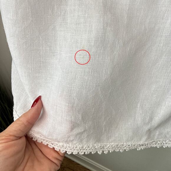 Lungo L'Arno Made In Italy 100% Linen Small Long Sleeve Lace Top Blouse Pintuck - Picture 9 of 11